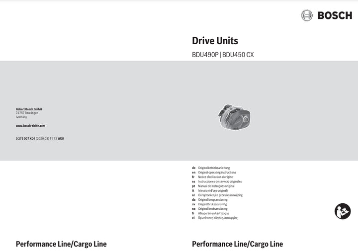 Manuel d'utilisation moteur Bosch Performance Line / Cargo Line