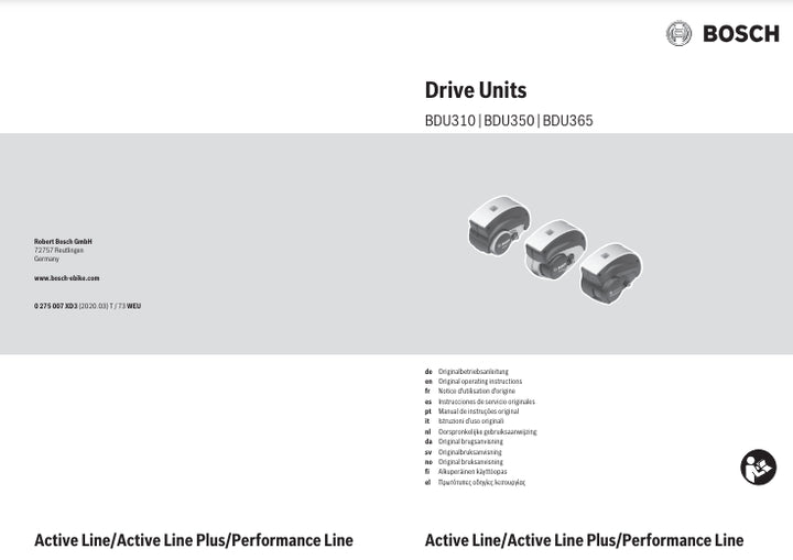 Manuel d'utilisation moteur Bosch Active Line / Active Line Plus / Performance Line