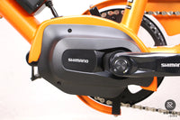 Moteur Shimano du Vélo cargo longtail électrique Yuba Kombi Orange tout équipé